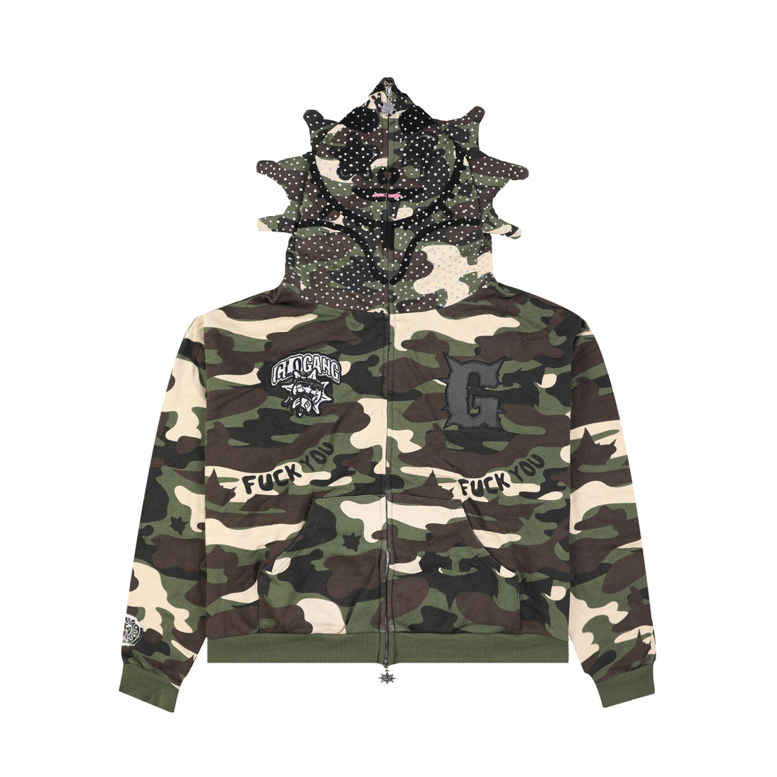 F*ck You Full Zip Rhinestone Hoodie (Camo)