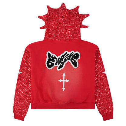 Glo Man Full Zip Pearl Rhinestone Hoodie (Red Pearl)