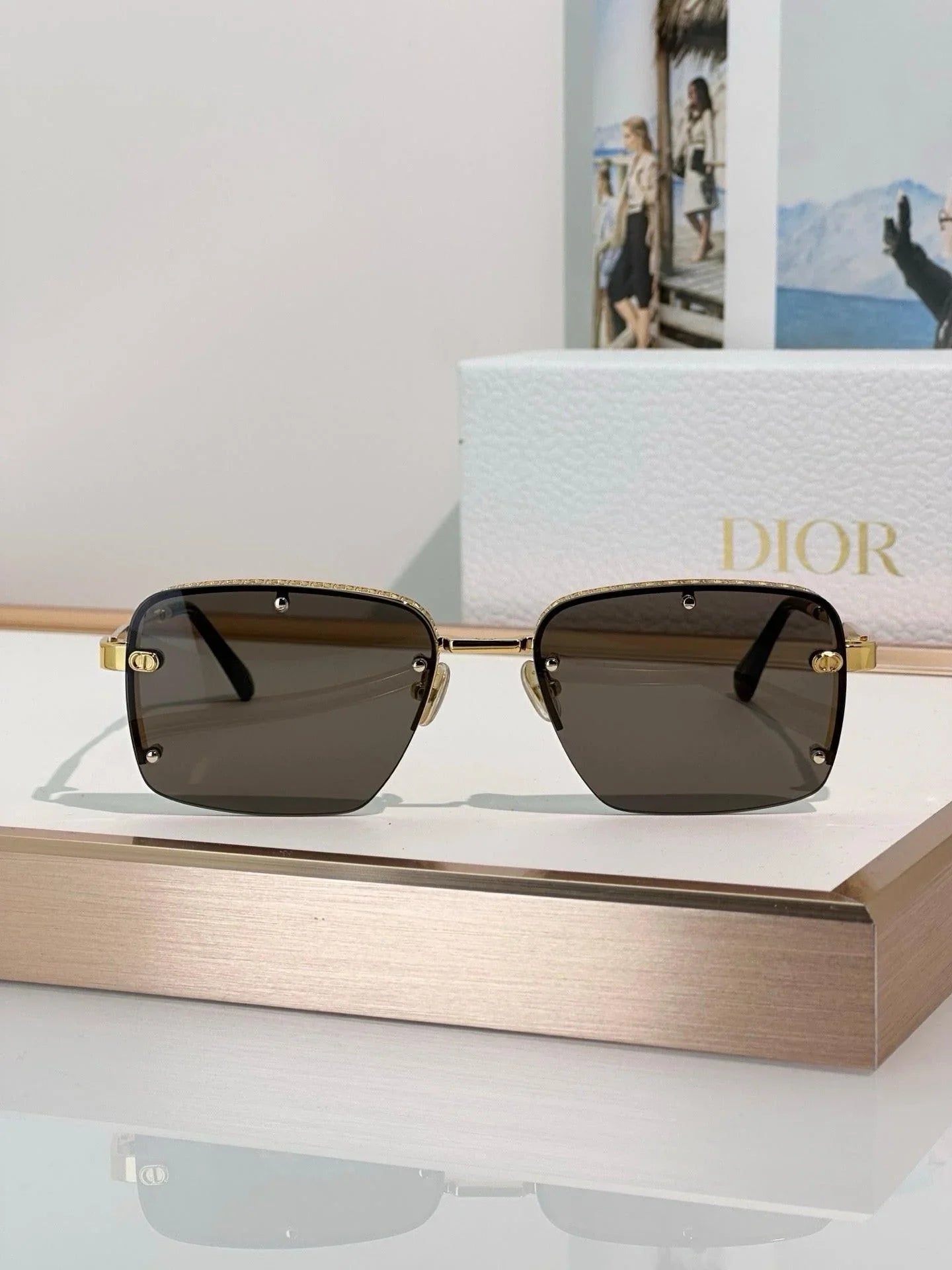 DIOR HOMME  NeoDior S4U Rectangle-Frame Gunmetal-Tone Sunglasses✨