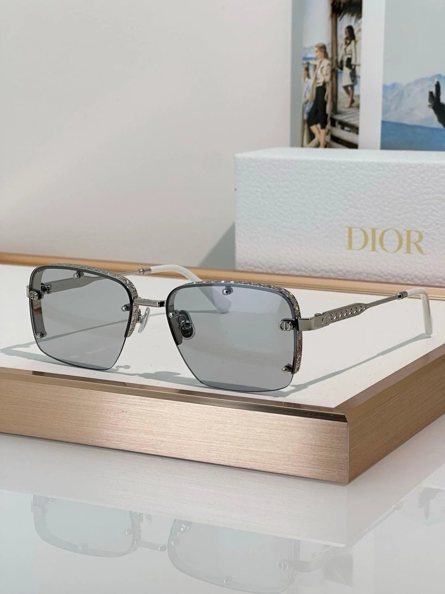 DIOR HOMME  NeoDior S4U Rectangle-Frame Gunmetal-Tone Sunglasses✨