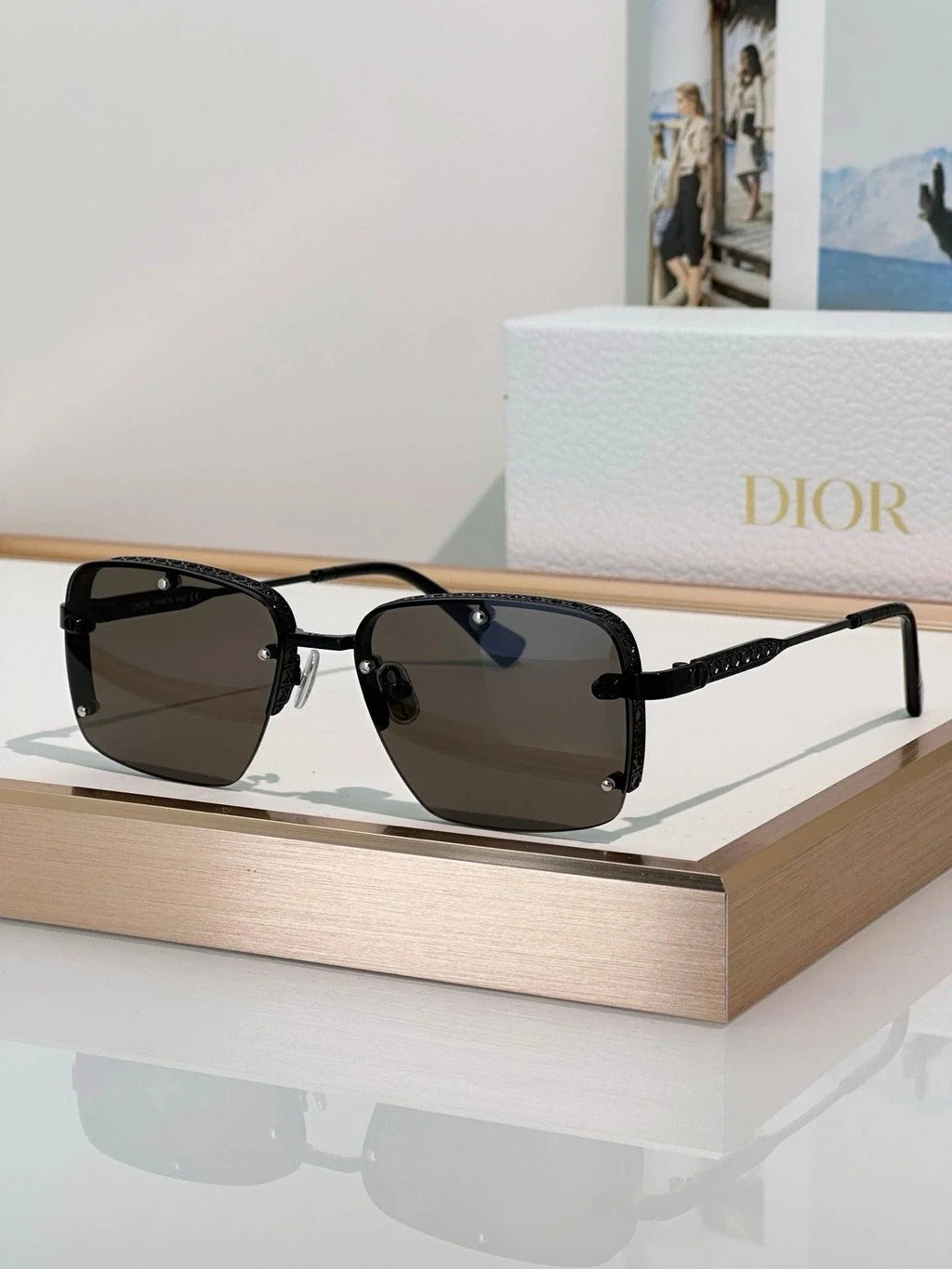 DIOR HOMME  NeoDior S4U Rectangle-Frame Gunmetal-Tone Sunglasses✨