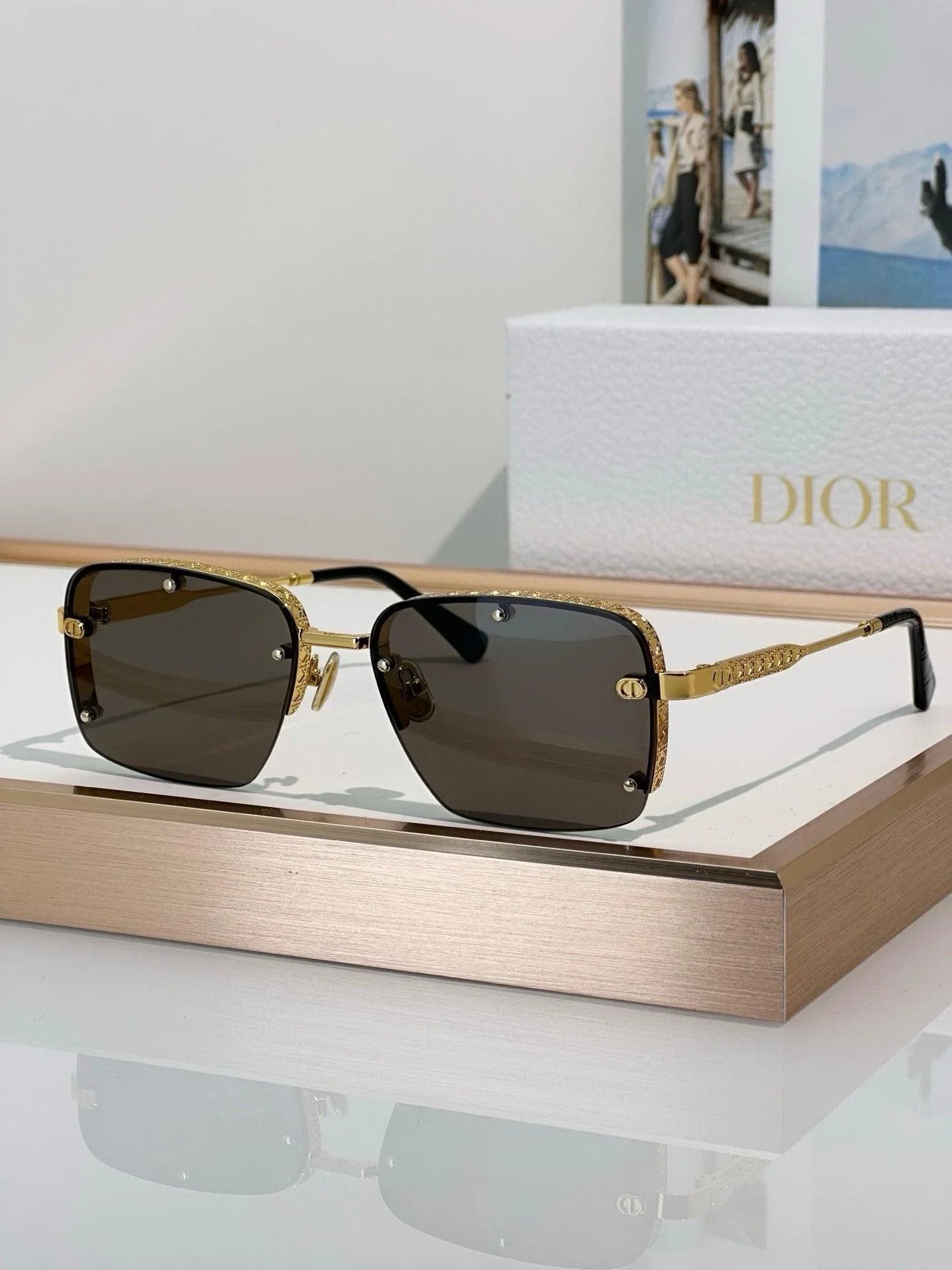 DIOR HOMME  NeoDior S4U Rectangle-Frame Gunmetal-Tone Sunglasses✨