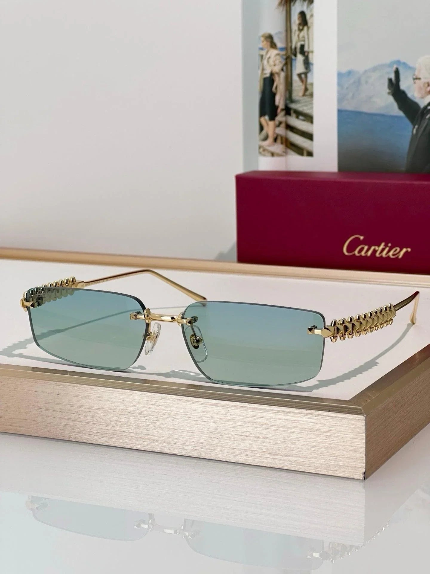 Cartier CT0544S 002 Gold Grey Rectangular Photochromic Unisex Sunglasses 🐆