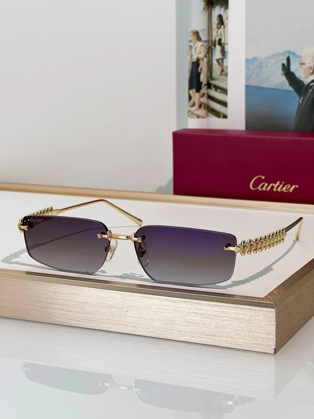 Cartier CT0544S 002 Gold Grey Rectangular Photochromic Unisex Sunglasses 🐆