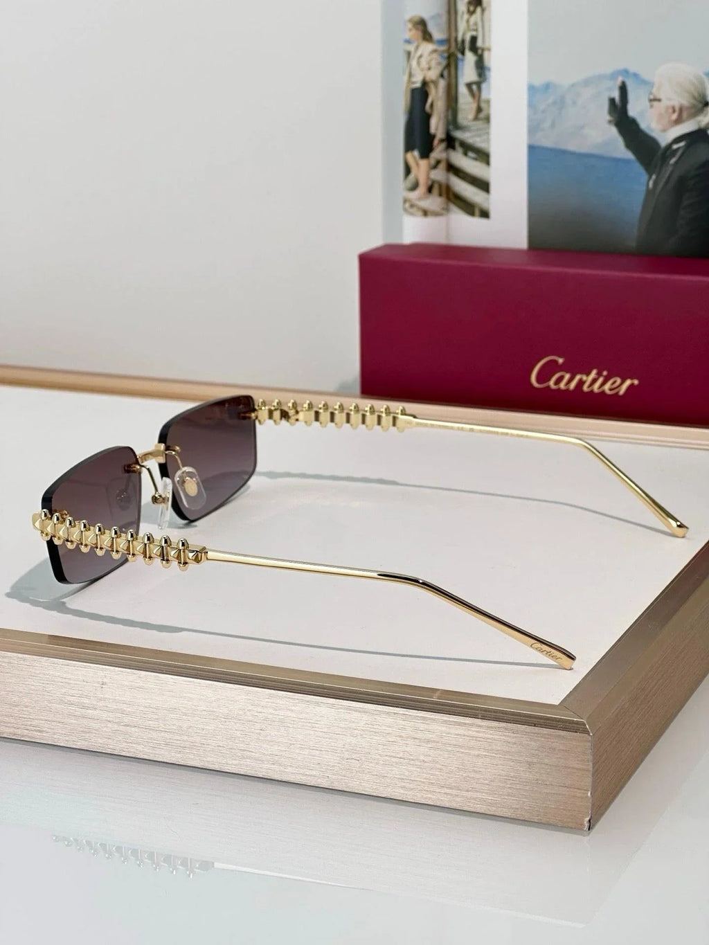 Cartier CT0544S 002 Gold Grey Rectangular Photochromic Unisex Sunglasses 🐆