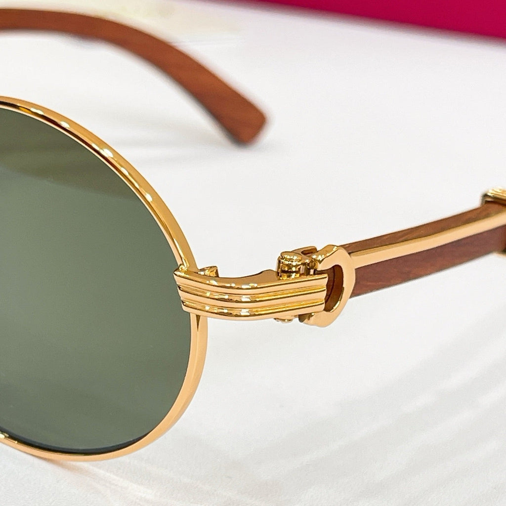 Cartier Première Round-Frame Gold-Tone and Wood  CT0464S Sunglasses 🐆 $3500