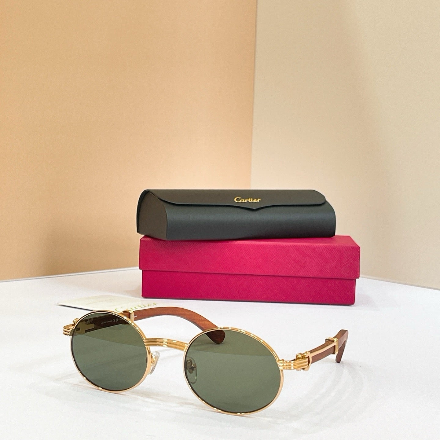 Cartier Première Round-Frame Gold-Tone and Wood  CT0464S Sunglasses 🐆 $3500