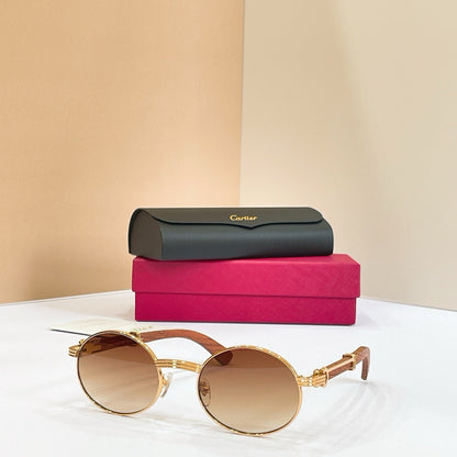 Cartier Première Round-Frame Gold-Tone and Wood  CT0464S Sunglasses 🐆 $3500
