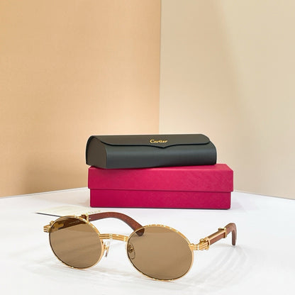Cartier Première Round-Frame Gold-Tone and Wood  CT0464S Sunglasses 🐆 $3500