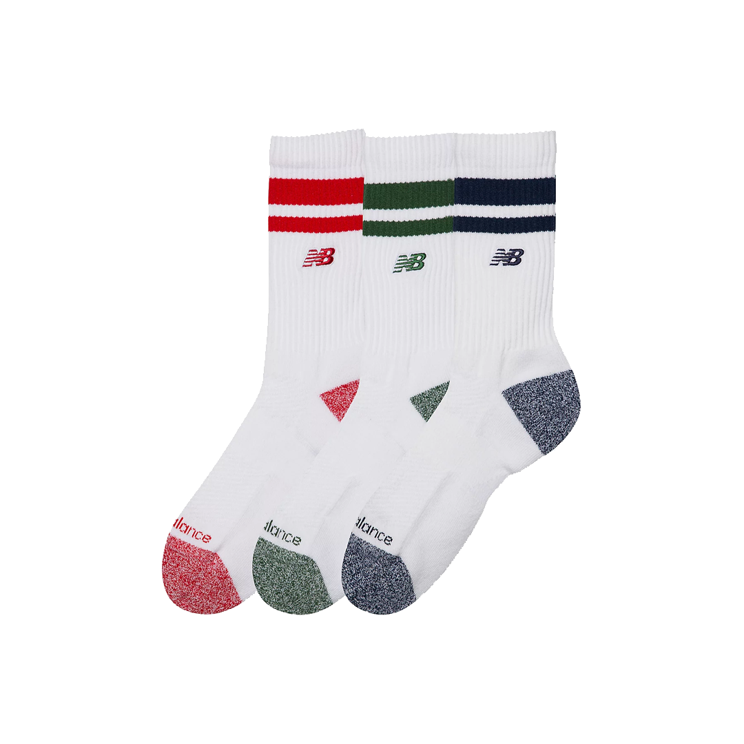 ACTIVE PREMIUM STRIPE CREW SOCKS 3 PACK TEAM RED