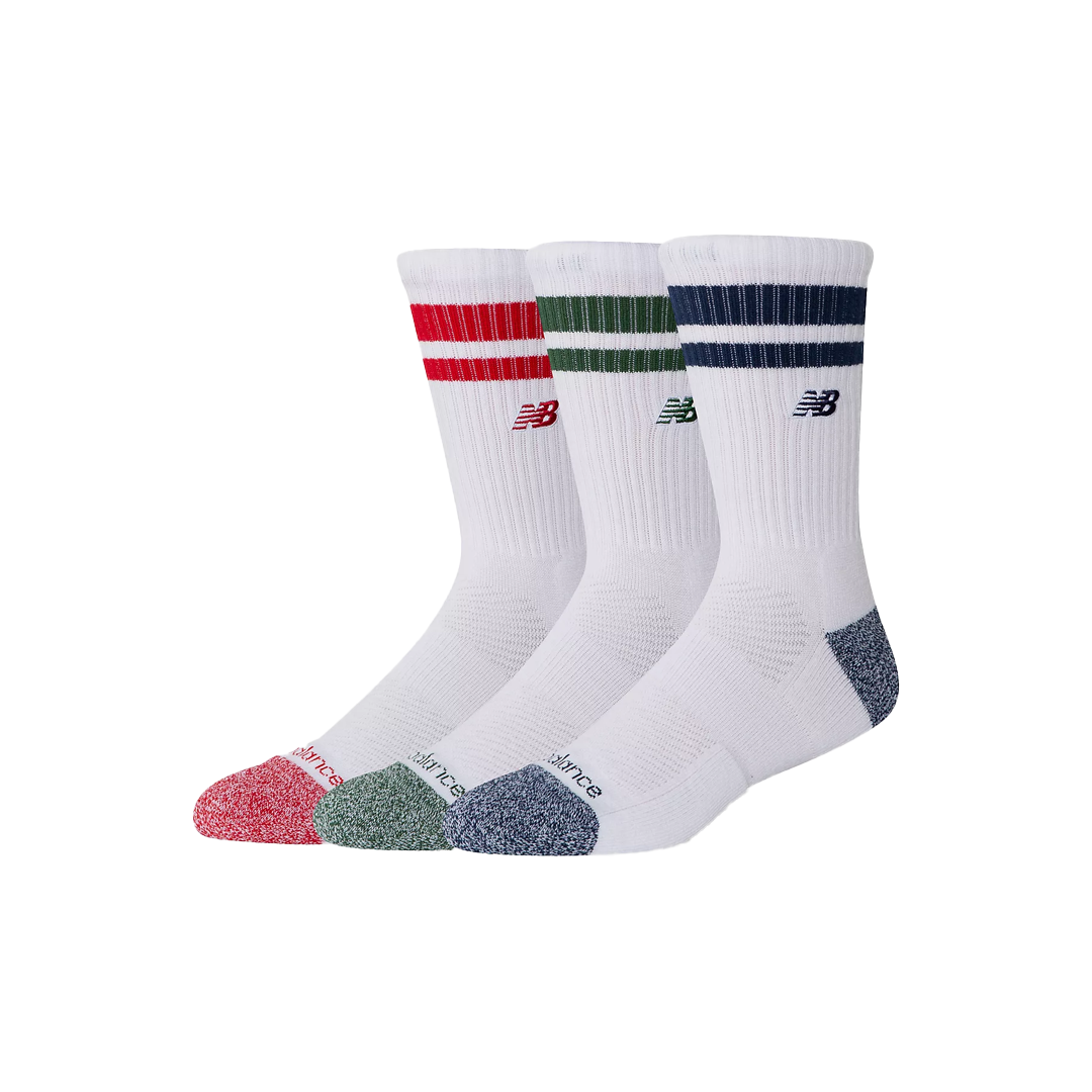 ACTIVE PREMIUM STRIPE CREW SOCKS 3 PACK TEAM RED