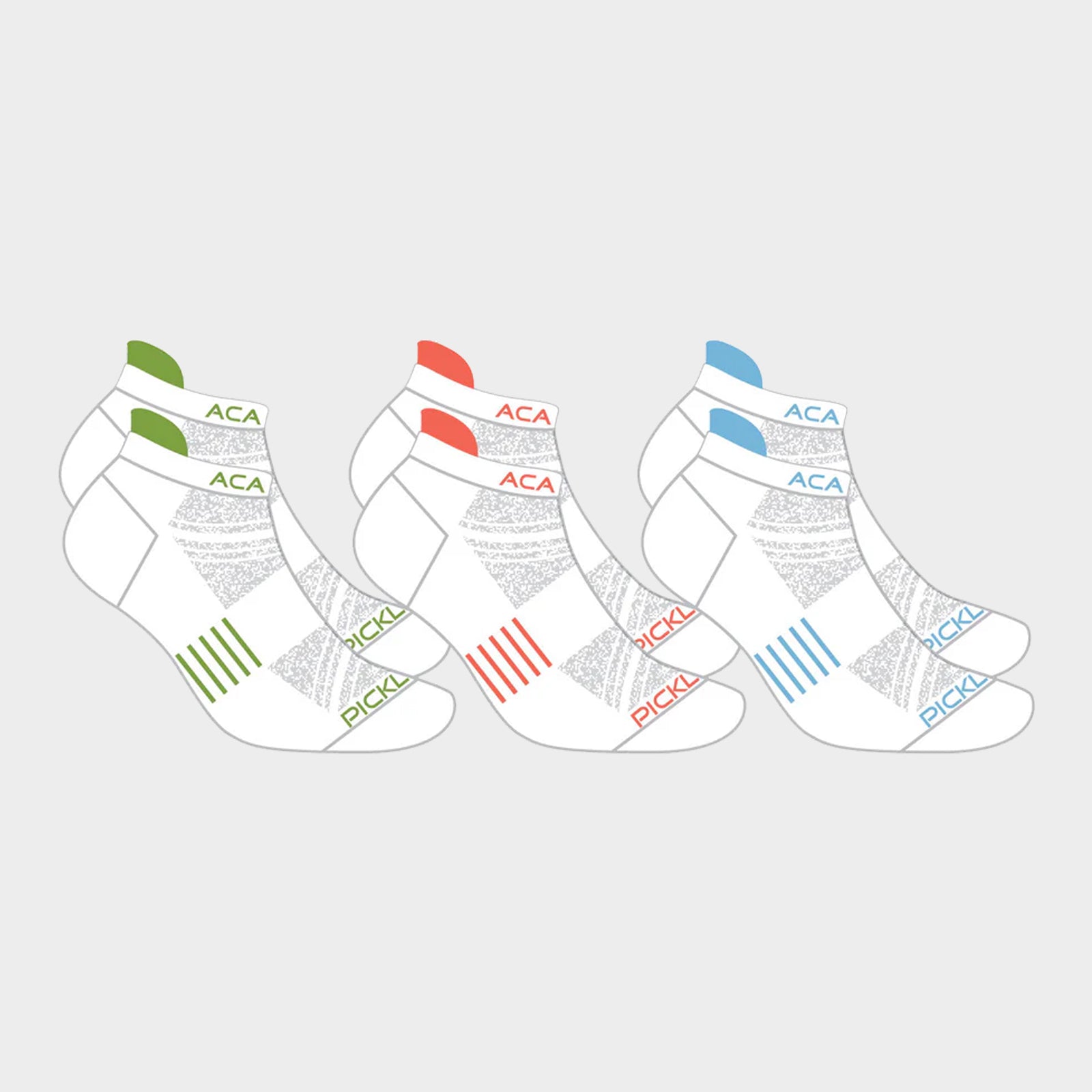 Acacia Performance Pickleball Socks – White & Multi-Color (3-Pack)