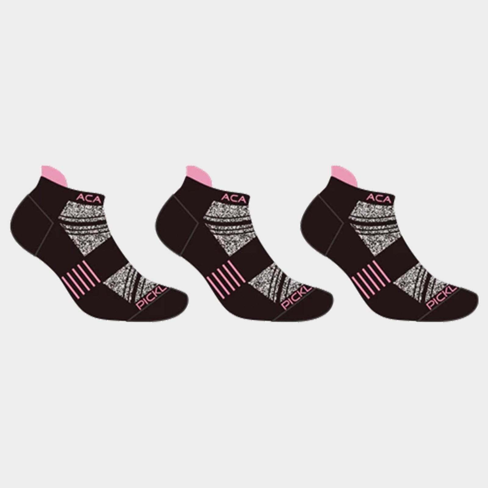 Acacia Performance Pickleball Socks – Black & Pink (3-Pack)