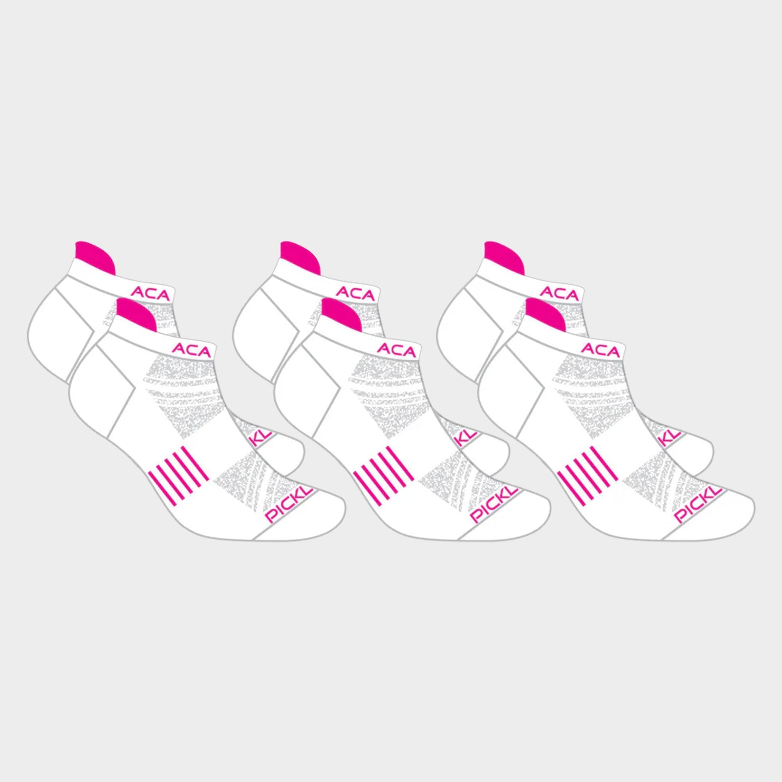 Acacia Performance Pickleball Socks – White & Pink (3-Pack)