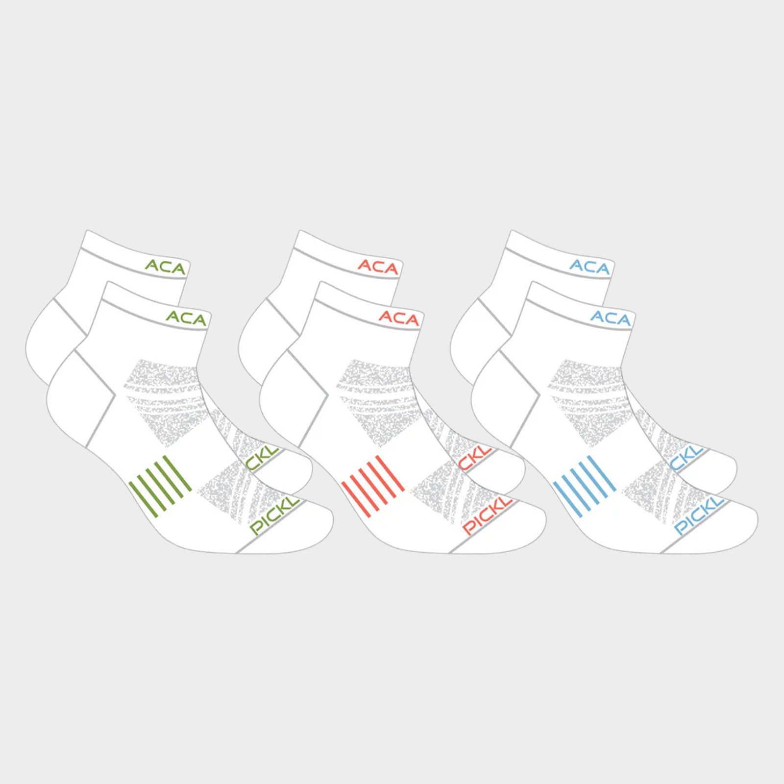 Acacia Performance Pickleball Socks 1/4 – White & Multi-Color (3-Pack)