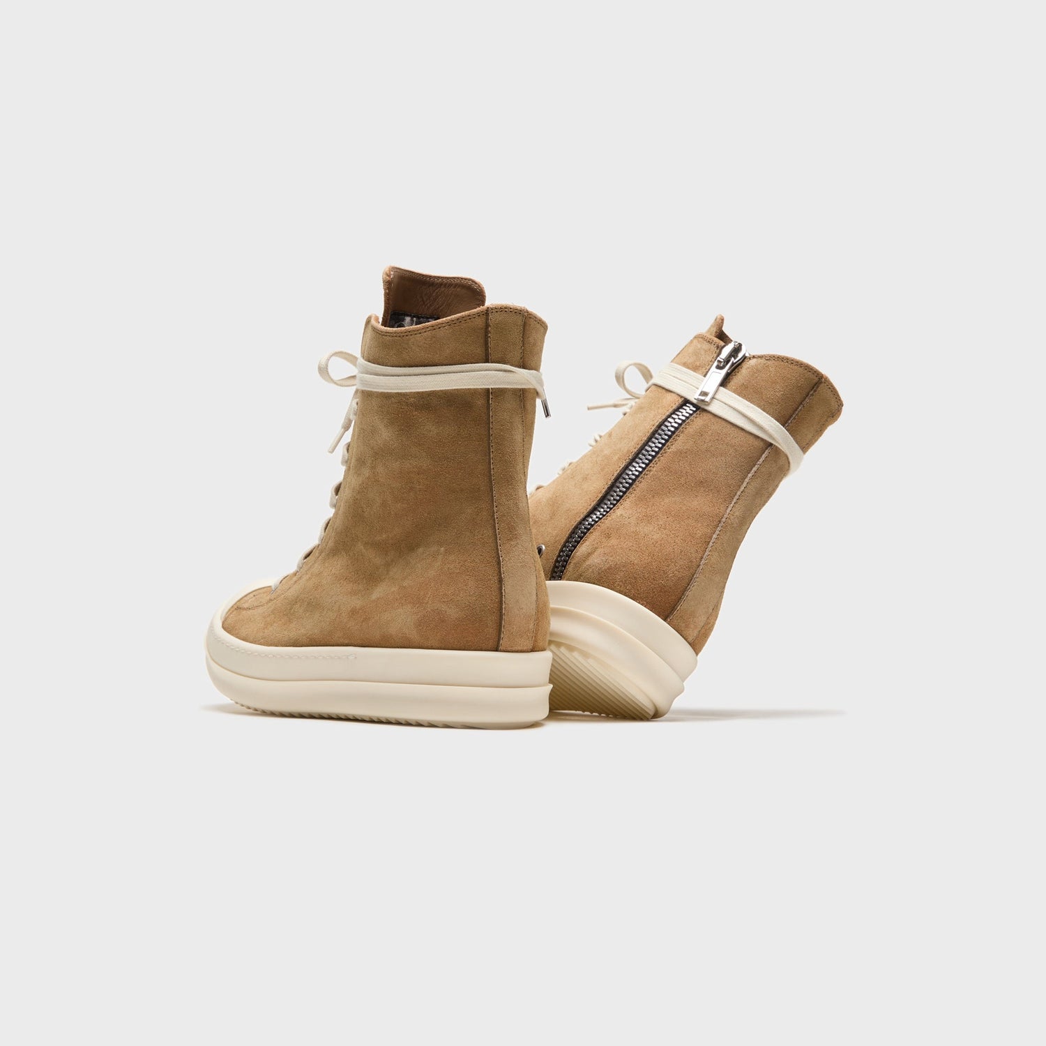 Rick Owens Temple Sumi Suede High Top Sneakers - Brown / Milk / Milk