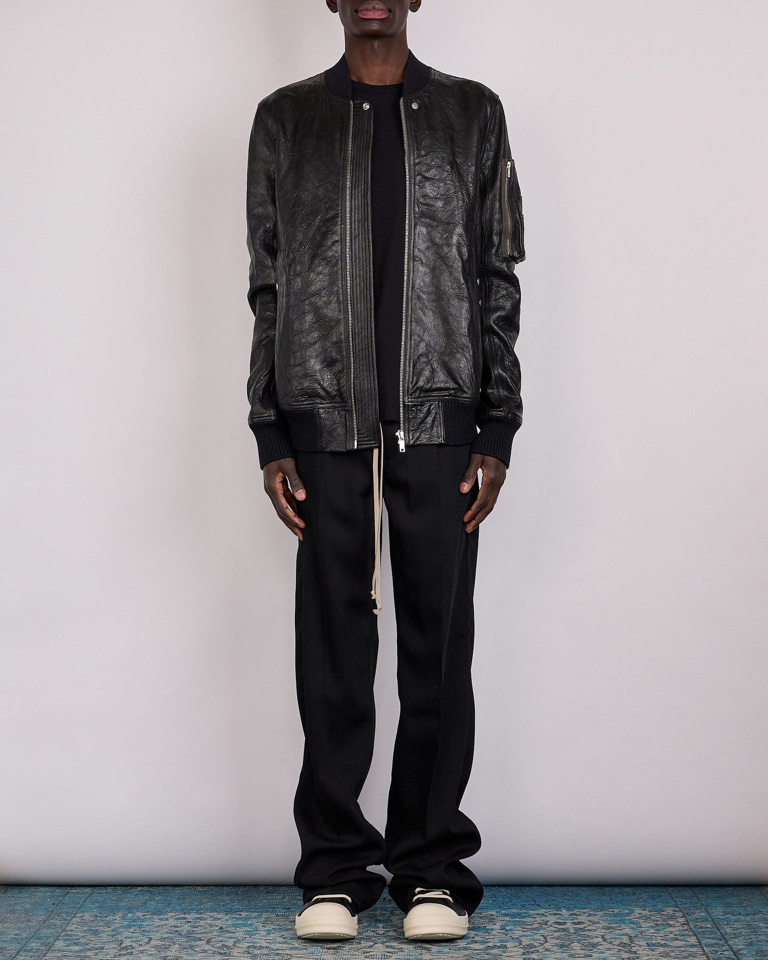 Rick Owens Classic Flight Jacket Tumbled Lamb Leather Black