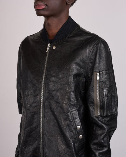 Rick Owens Classic Flight Jacket Tumbled Lamb Leather Black