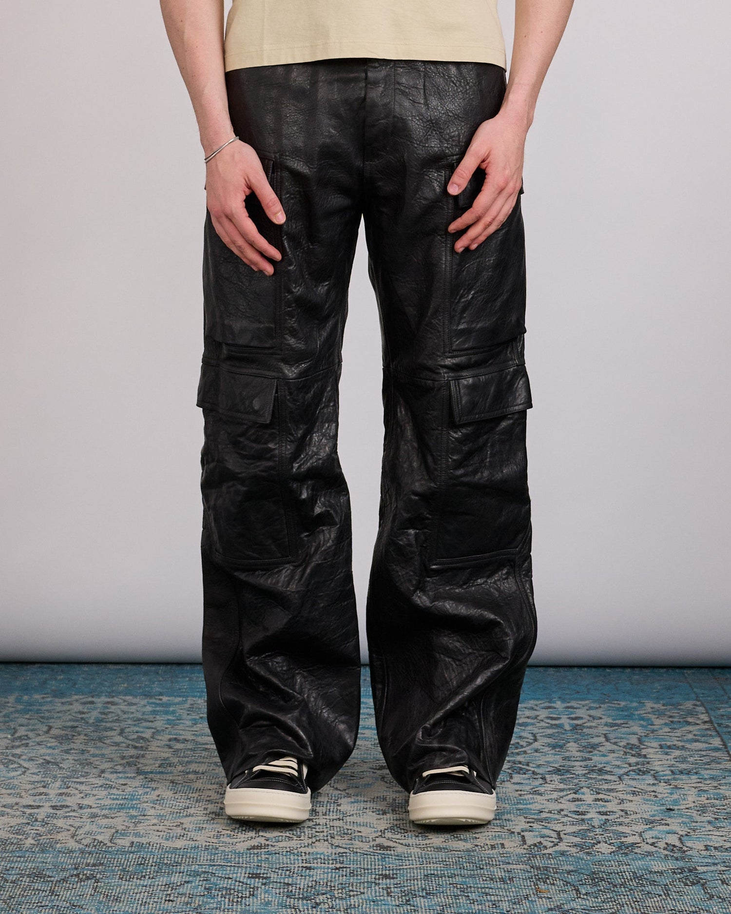 Rick Owens Geth Cargo Jean Tumbled Lamb Leather Black