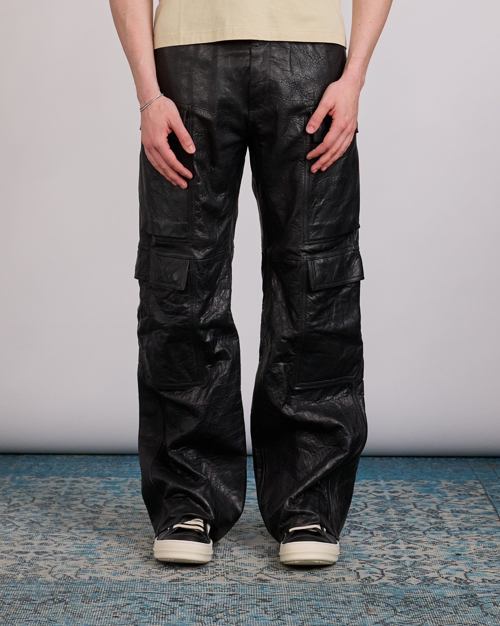 Rick Owens Geth Cargo Jean Tumbled Lamb Leather Black