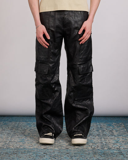 Rick Owens Geth Cargo Jean Tumbled Lamb Leather Black
