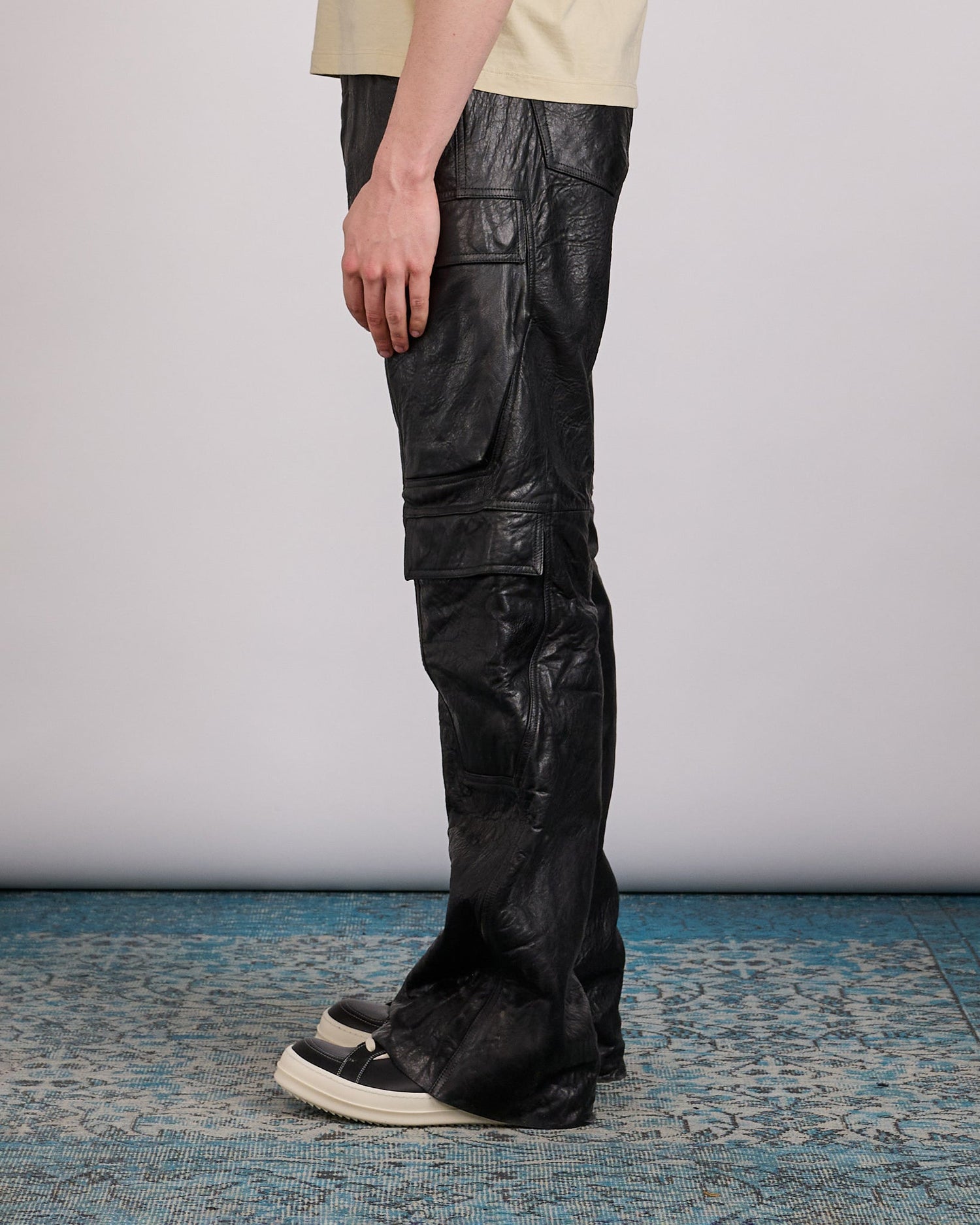 Rick Owens Geth Cargo Jean Tumbled Lamb Leather Black