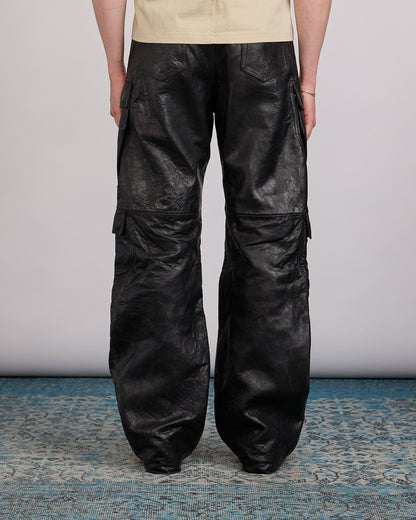 Rick Owens Geth Cargo Jean Tumbled Lamb Leather Black