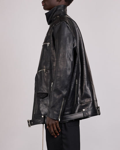 Rick Owens Jumbo Bauhaus Stooges Jacket Glossy Bull Leather Black