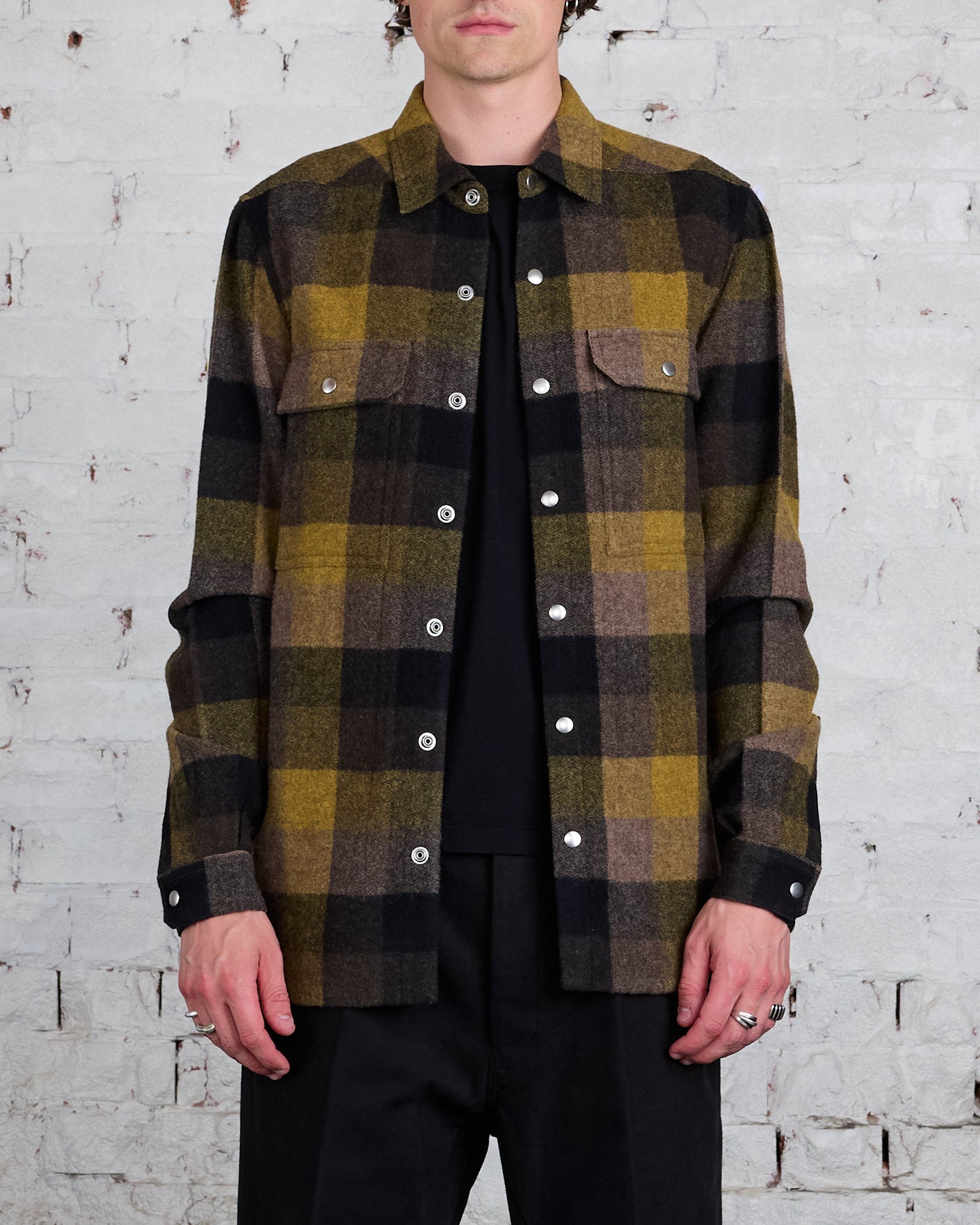 Rick Owens Outershirt Lodenette Wool Honey Plaid