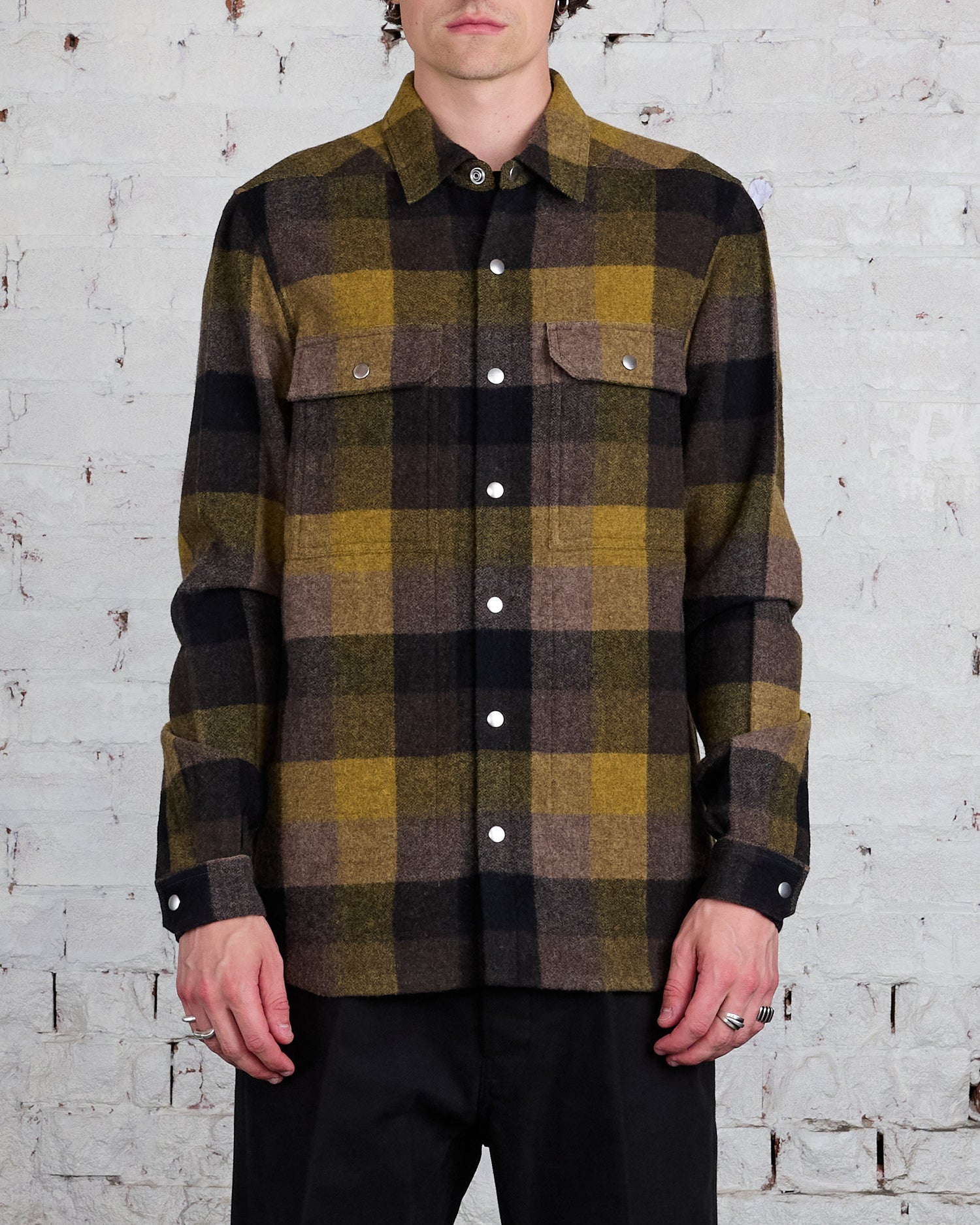 Rick Owens Outershirt Lodenette Wool Honey Plaid