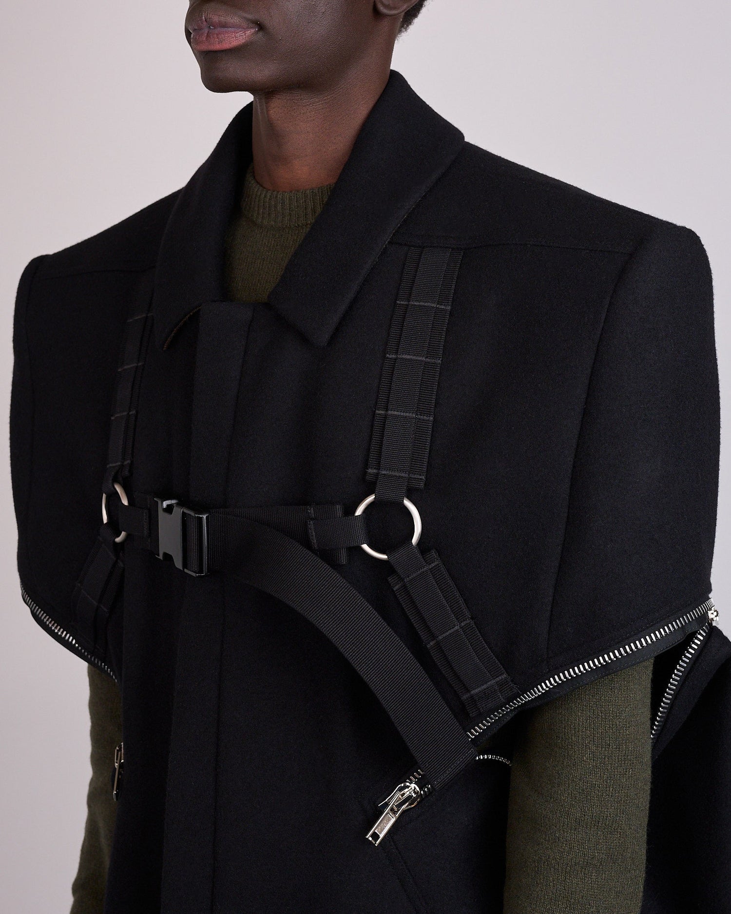 Rick Owens Runway Blixa Melton Wool Cape Black