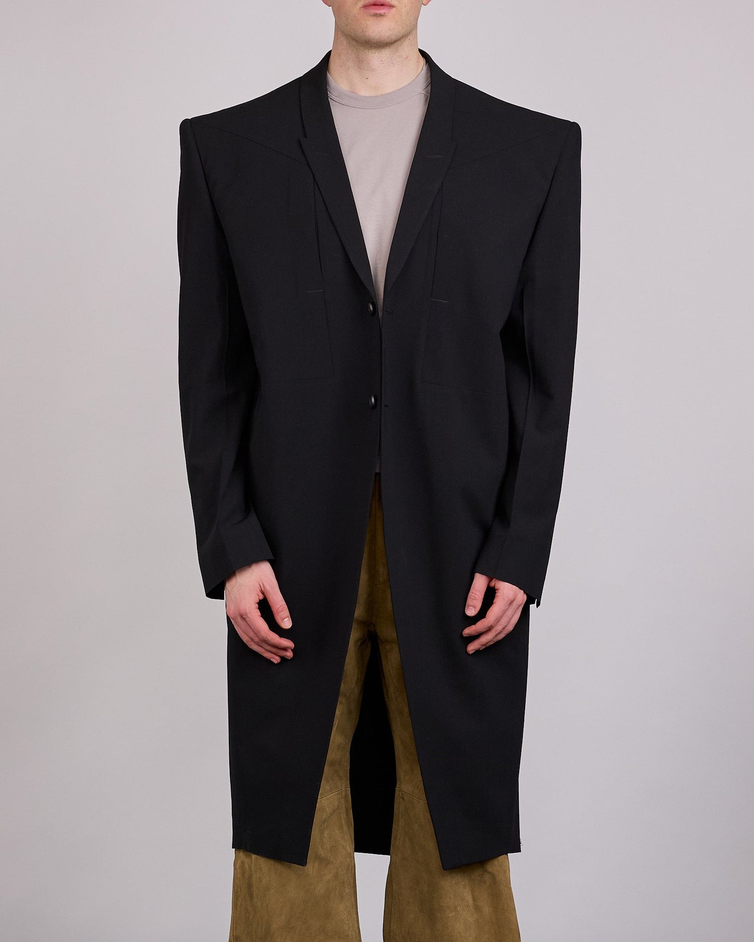 Rick Owens Runway Tatlin Coat Light Poudre Wool Black