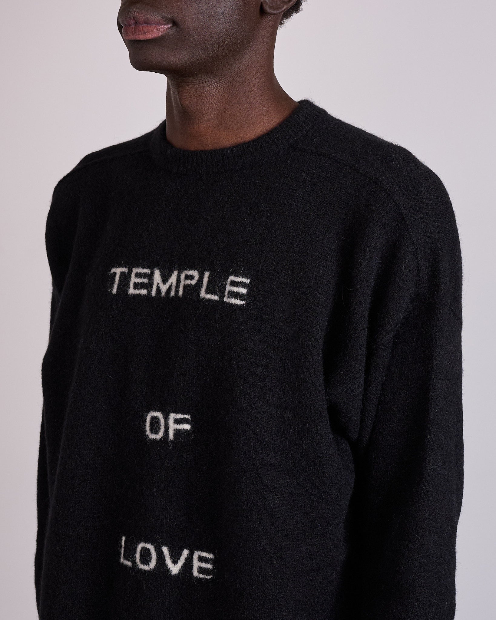 Rick Owens Temple Round Neck Alpaca Sweater Black Butter