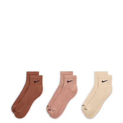 EVERYDAY PLUS CUSHIONED ANKLE SOCKS 3 PACK BROWN MULTI