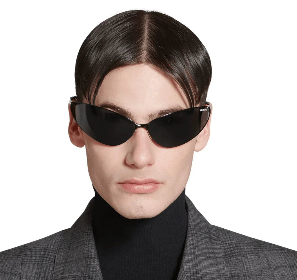 BALENCIAGA RAZOR CAT EYE BB0315 XL Black-Silver Sunglasses🏳️