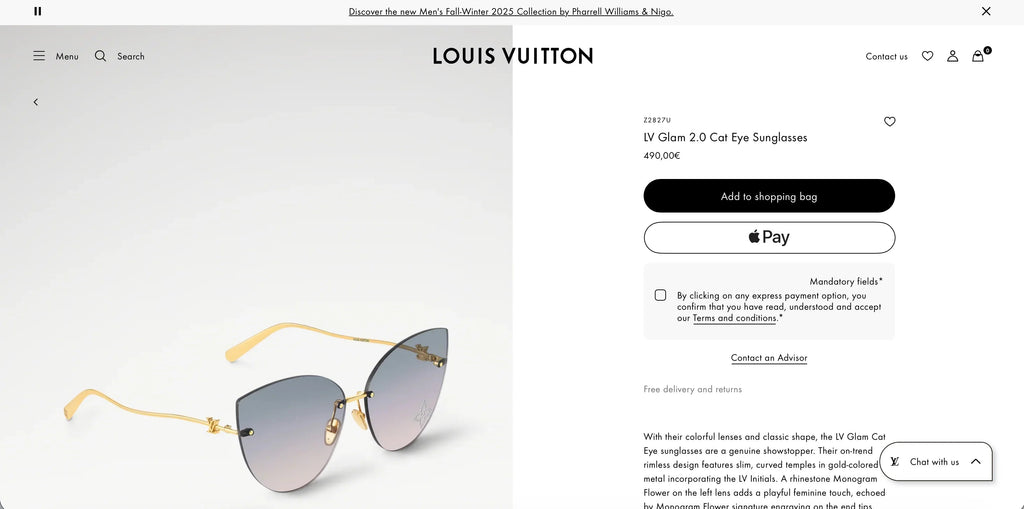 Louis Vuitton Z2827U LV Glam 2.0 Cat Eye Sunglasses ✨