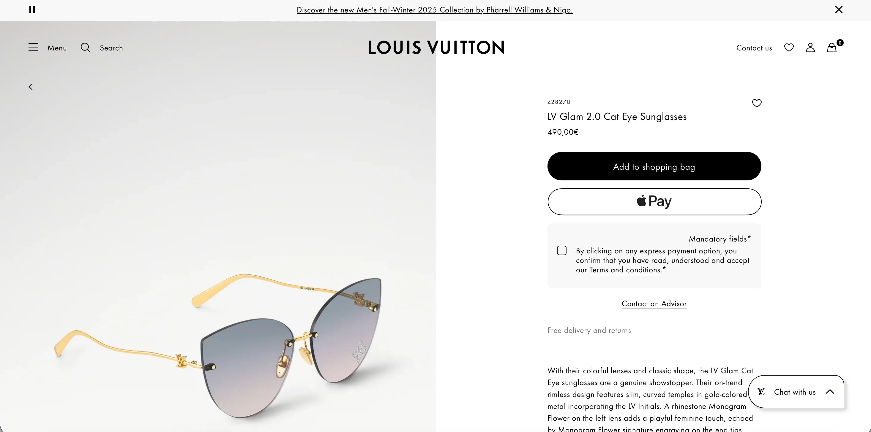 Louis Vuitton Z2827U LV Glam 2.0 Cat Eye Sunglasses ✨