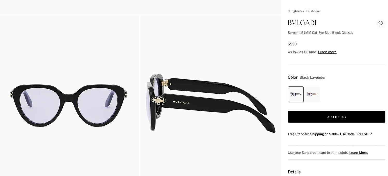 BVLGARI Bvlgari Serpenti BV50003I 001 Serpenti 51MM Cat-Eye Women&