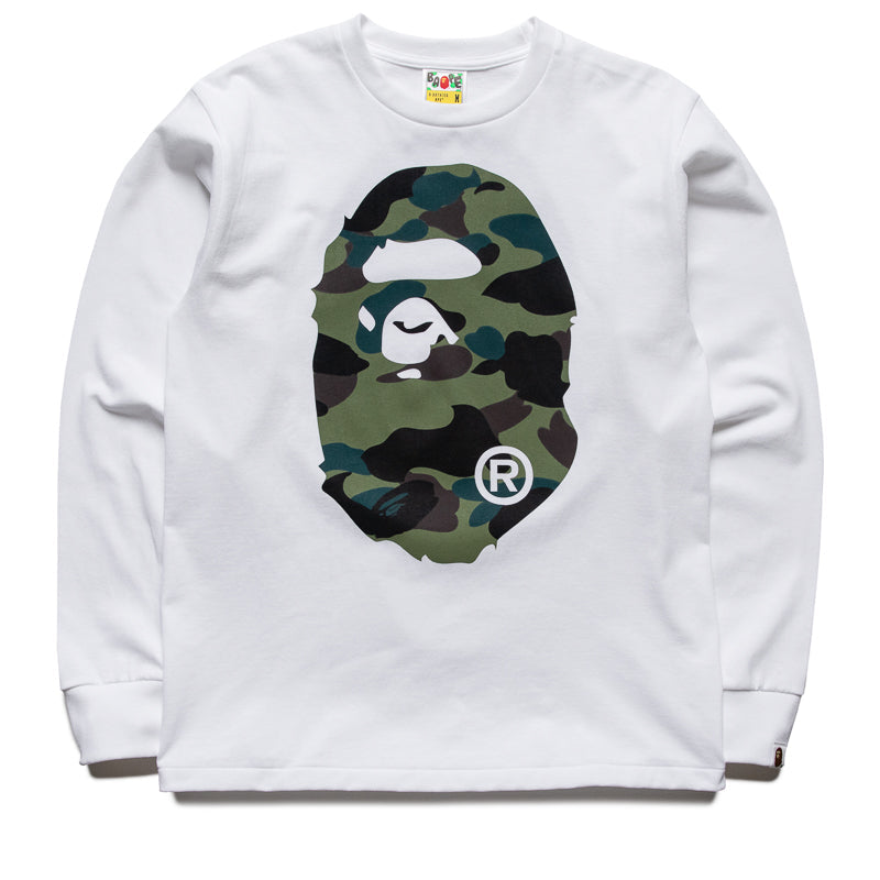 A Bathing Ape 1st Camo Big Ape Head L/S Tee - White/Green