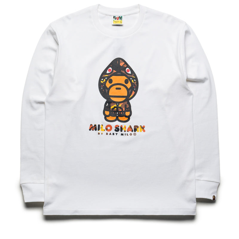 A Bathing Ape 1st Camo Milo Shark FZH L/S Tee - White/Orange