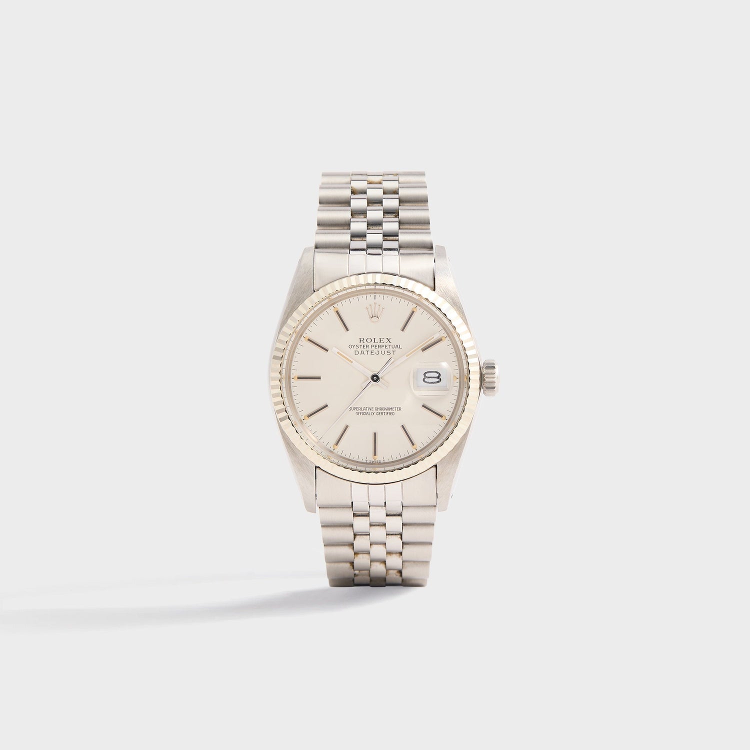 Wind Vintage Rolex Datejust Reference 16014 Silver Dial Unpolished Full Set - Silver