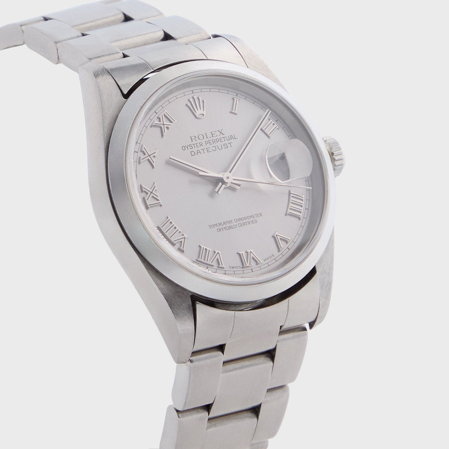 Wind Vintage Rolex Datejust Reference 16200 Non-Luminous Roman Dial Unpolished - Silver