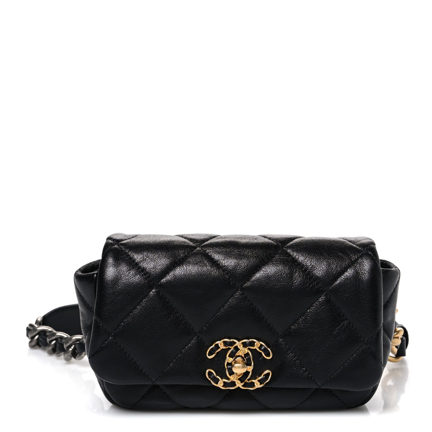 Goatskin Quilted Chanel 19 Waist Bag Black