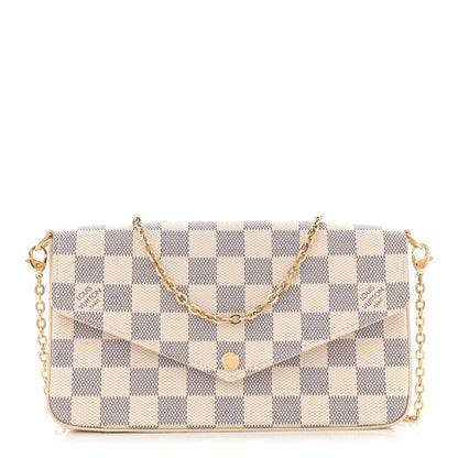 Damier Azur Pochette Felicie Chain Wallet Rose Ballerine