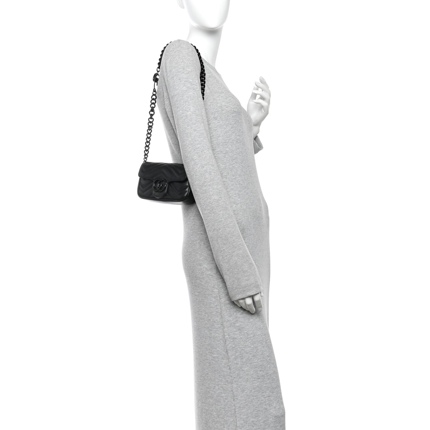 Calfskin Matelasse Monochrome GG Marmont Chain Belt Bag Black