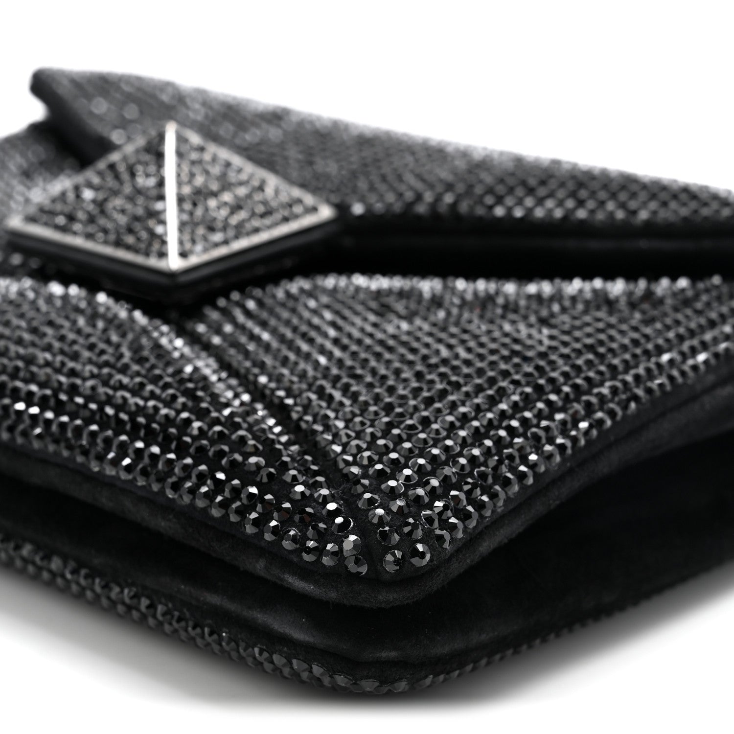 Crystal Suede Embellished Small One Stud Clutch With Chain Black