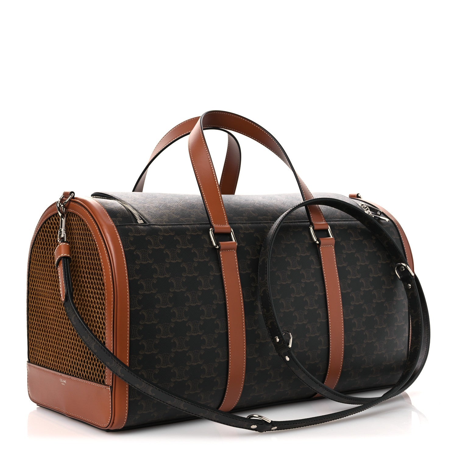 Triomphe Canvas Calfskin Travel Dog Bag Tan