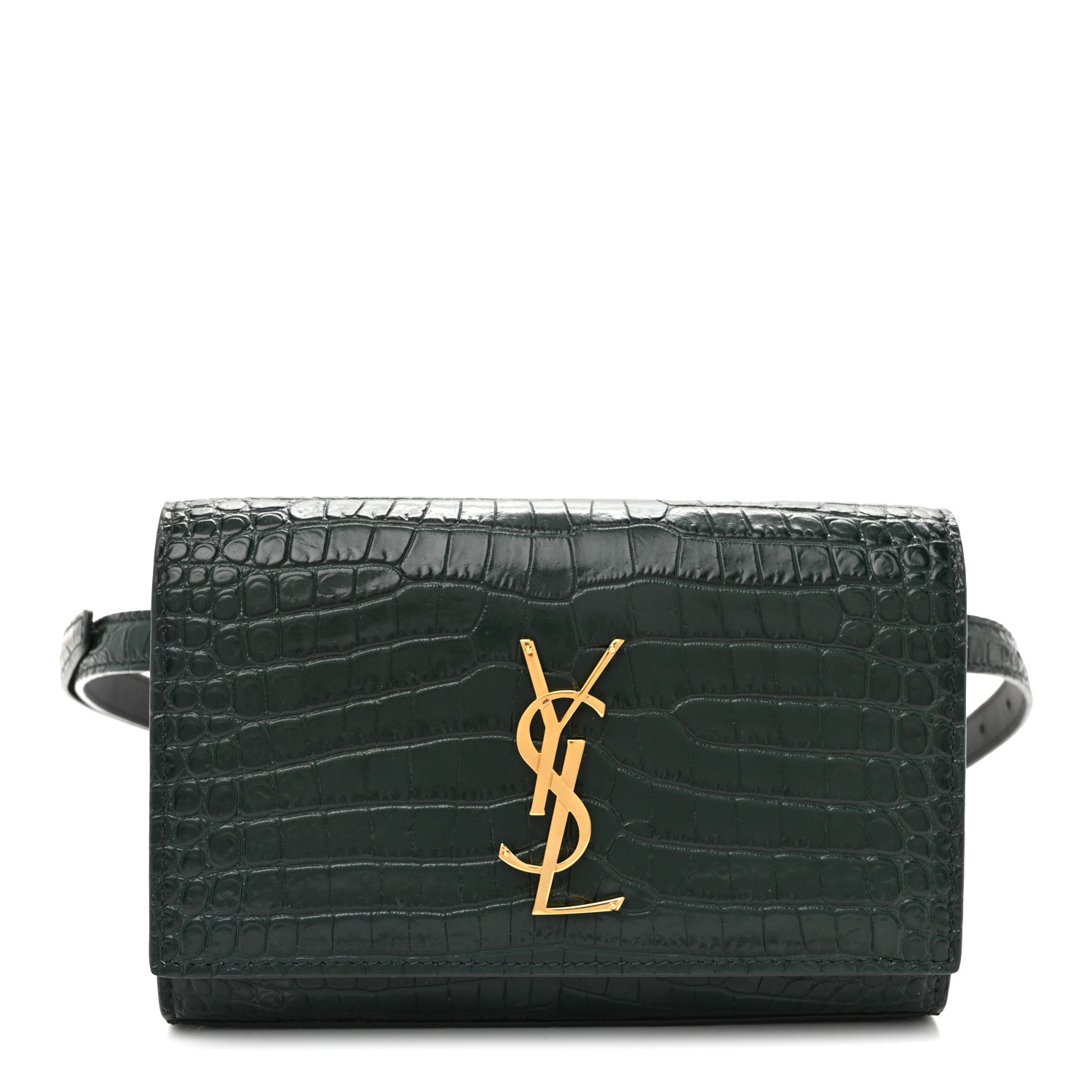 Calfskin Crocodile Embossed Monogram Kate Belt Bag  Dark Mint