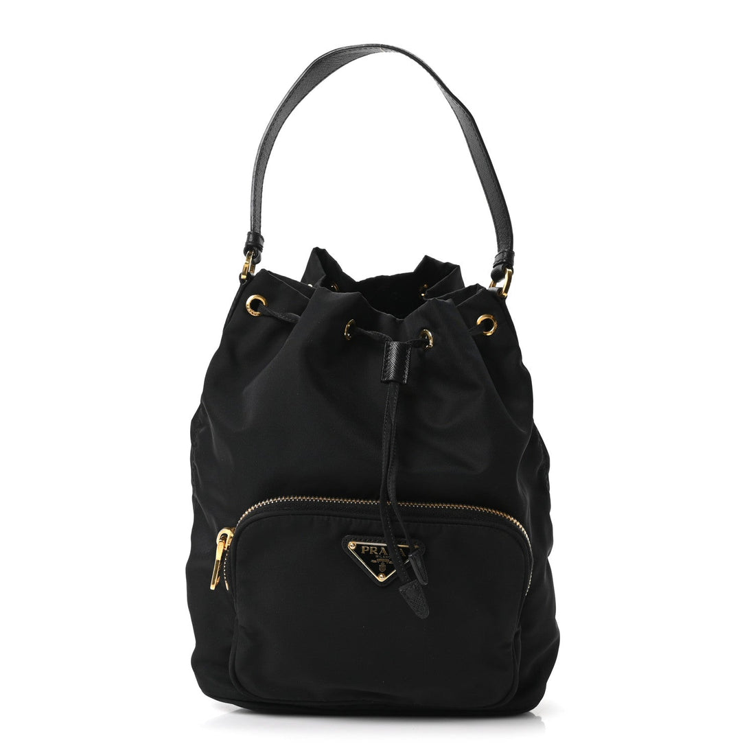 Saffiano Tessuto Nylon Mini Bucket Crossbody Bag Black
