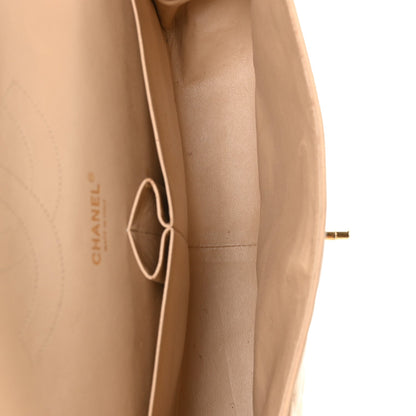 Lambskin Quilted Jumbo Double Flap Beige